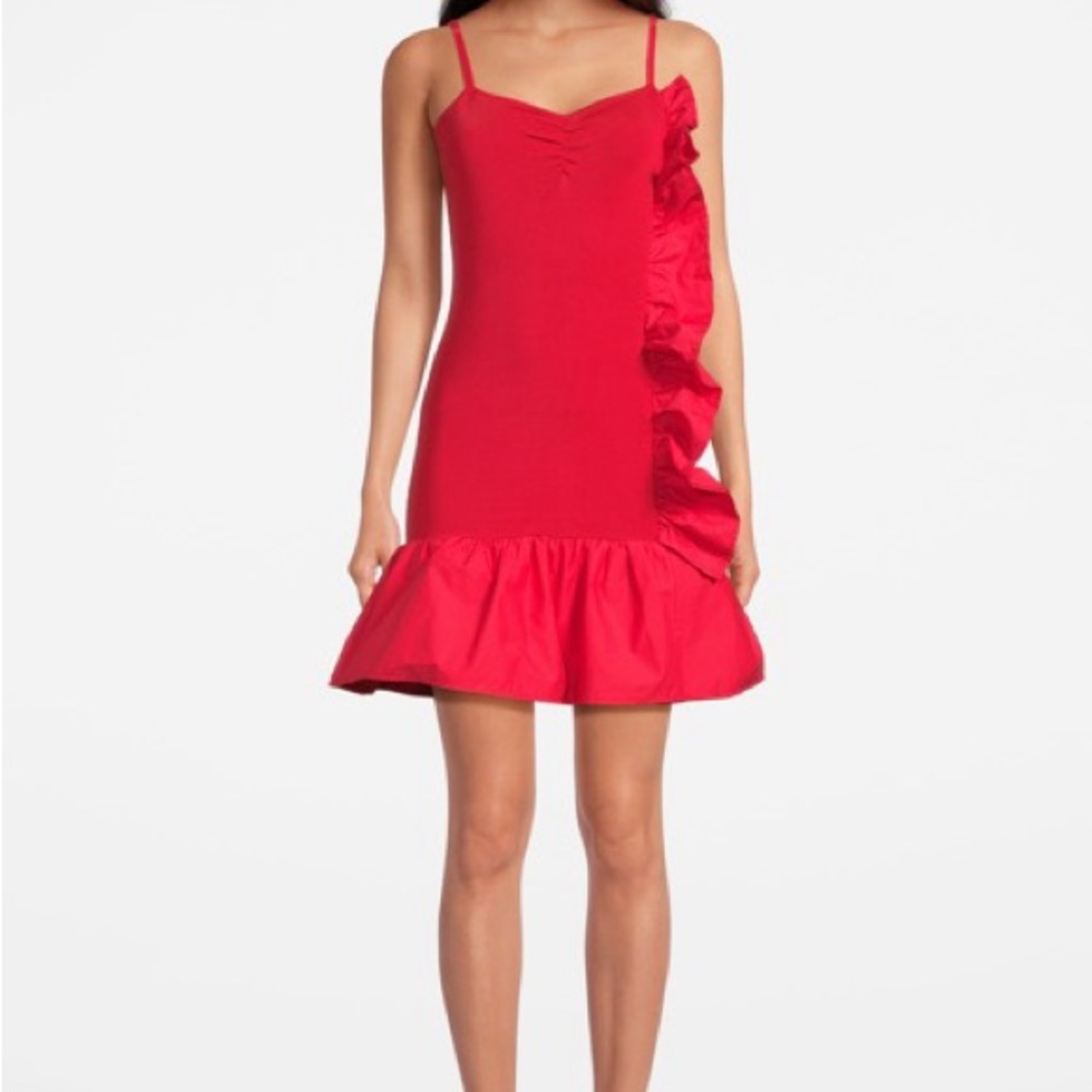 NWT Pinko Cody abito viscosa lucida + co red Ruffled Mini Dress XS